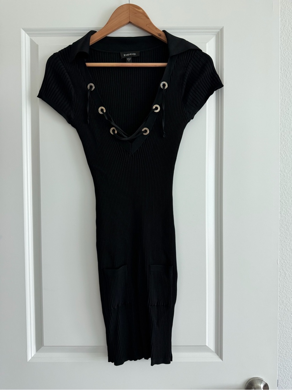 bebe Black Ribbed Knit Top